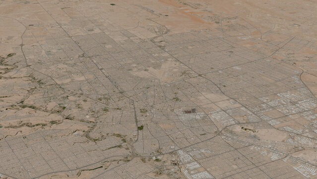 Oblique aerial 3D illustration of Riyadh, Saudi Arabia