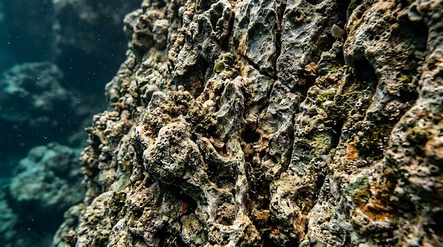 Close up of underwater coral reef rock with porous texture