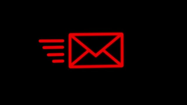 Animated envelope mail icon representing email messaging communication on Black background