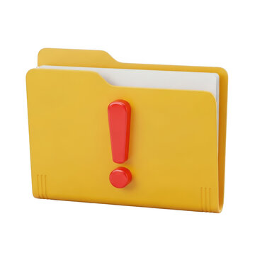 3d yellow folder icon with red exclamation mark for computer file system