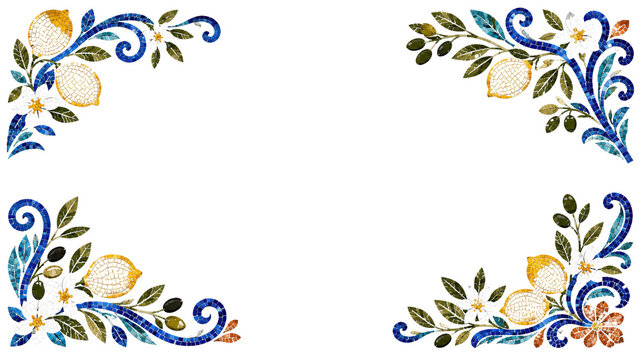 Lemon Mosaic Tile Border with Mediterranean Citrus Design