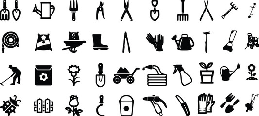 Collection of black silhouette icons for gardening © Abir
