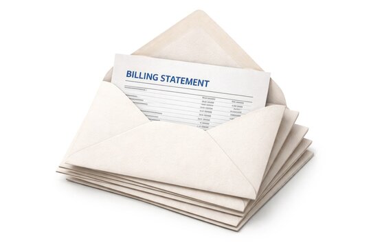 Stack of envelopes with a visible billing statement inside one.
