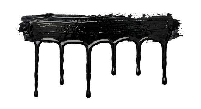 Glossy black liquid paint dripping brush stroke