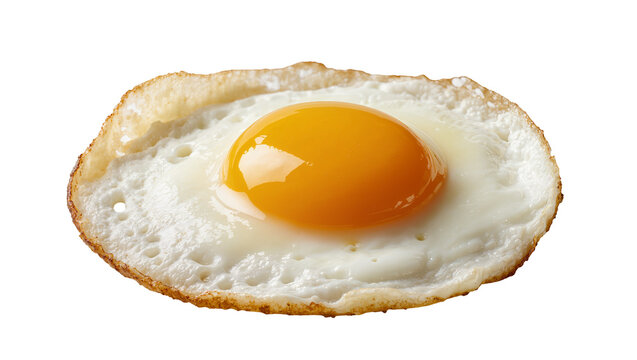 Golden fried egg with bright yellow yolk, perfectly isolated on transparent background
