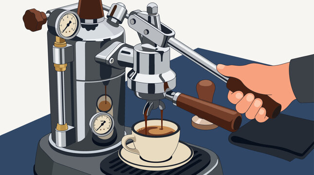 Espresso Lever Machine Manual Pressure Brewing Close-Up