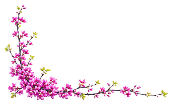 Pink Cherry Blossom Branches Floral Corner Frame on Transparent