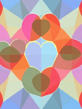 A geometric pattern of interconnected heart shapes, affection, love