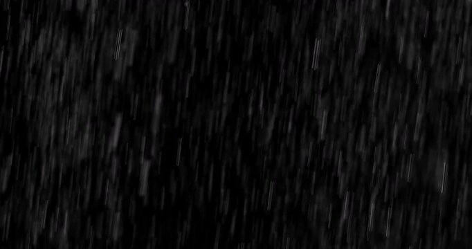 Realistic motion blurred rain streaks falling on a black background creating a natural weather VFX overlay ideal for compositing visual effects digital artwork atmospheric scenes and graphic design pr