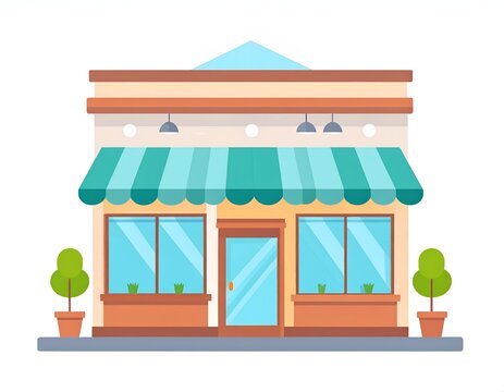 Flat vector illustration of a modern storefront with a striped awning
