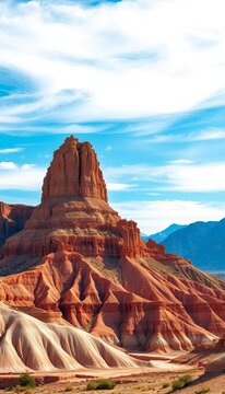 Yardang mountain landscape with unique erosion formations under blue sky, Yardangs, Erosion Formations
