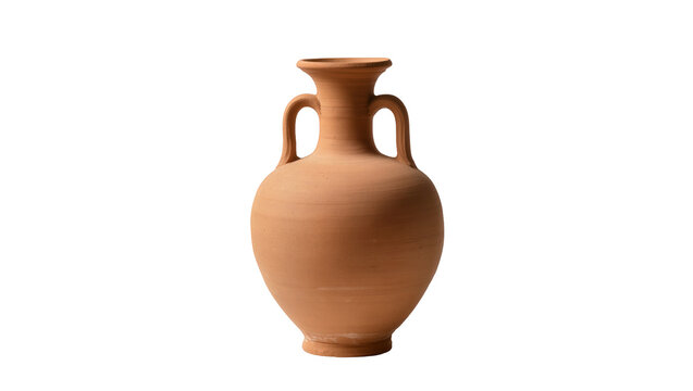 Terracotta amphora with two handles, ancient pottery vessel isolated on transparent background