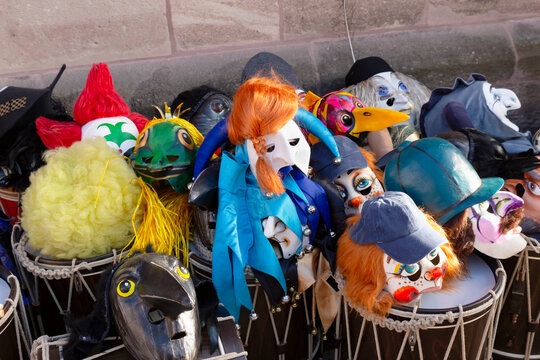 Basel carnival 2026. Group of colorful carnival masks