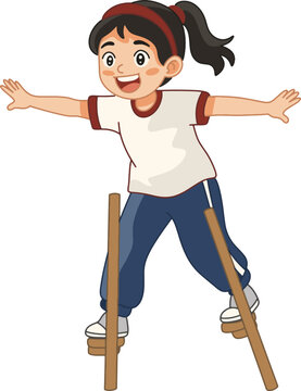 Kid practicing balance on stilts