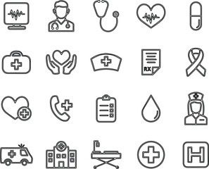 Fototapeta premium Outline icons for healthcare and medical services monitor