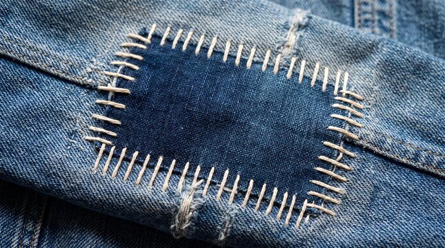 Visible mending: a denim elbow patched with contrasting stitching for slow fashion