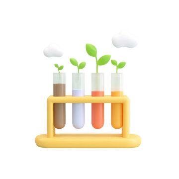 3D Style Icon of Soil Test Kit with Test Tubes and Plants Growth Elements, isolated on transparent background.