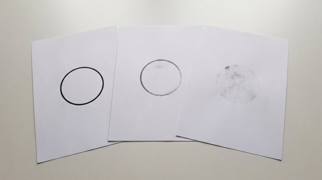 Model collapse concept, three sheets of paper each a fainter copy of the last