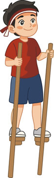 Kid standing straight on stilts