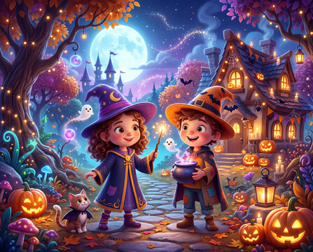 S&uuml;&szlig;e Halloween Hexe und Zauberer, 3D Design