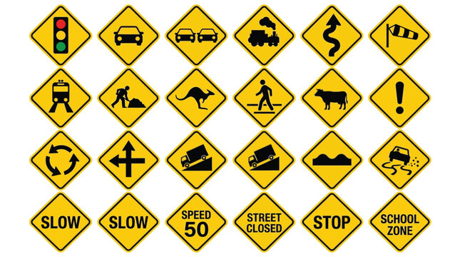Road Sign Collection Yellow Diamond Shapes On White Background