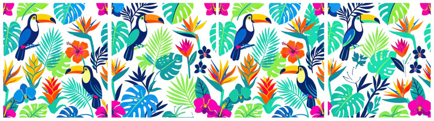 Tropical Birds and Exotic Flowers Seamless Pattern © Windul