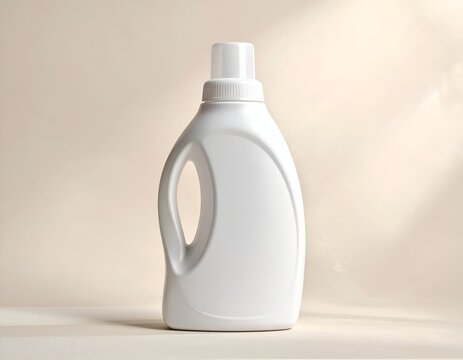 Blank white plastic laundry detergent bottle mockup on a solid light background