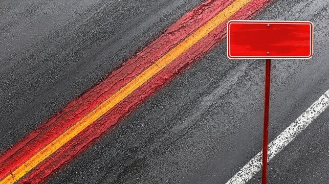 Blank Red Road Sign On Asphalt Background
