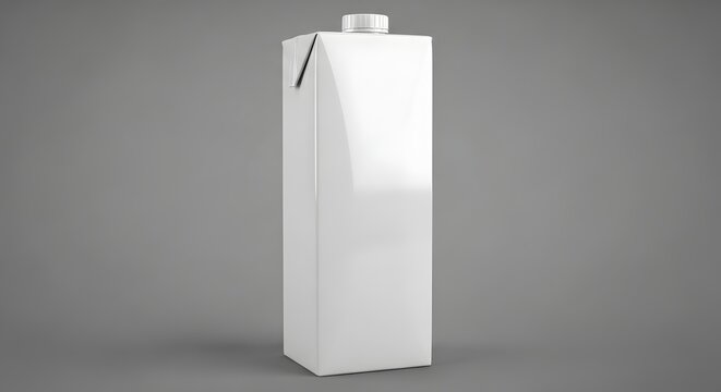 White blank juice box carton mockup with cap on grey studio background for branding presentation