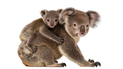 Mother koala carrying baby on back, isolated on transparent background © Maria