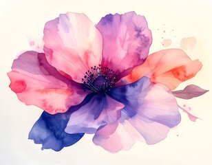 Naklejka premium Watercolor Painting of a Vibrant Purple and Pink Floral Blossom Illustration