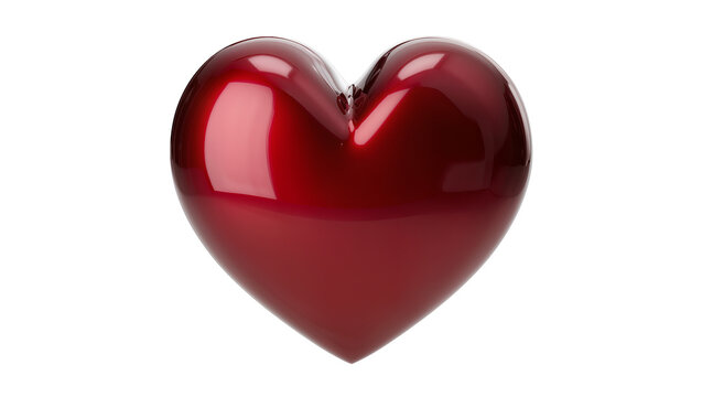 Shiny metallic red heart shape, isolated on transparent background