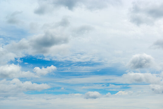 Beautiful Blue Sky Filled with Fluffy White Clouds Stock Photo Background
