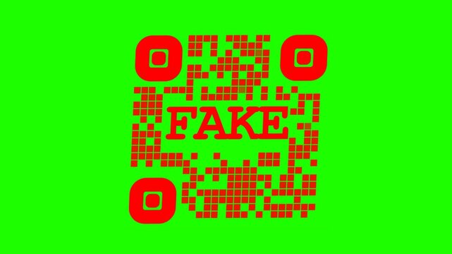 Red Fake QR Code on Green Background Digital Art.