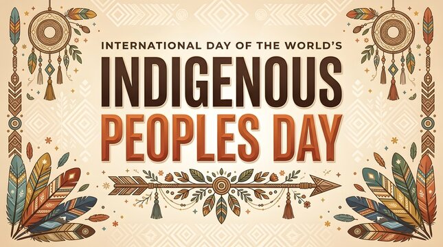 Indigenous Peoples Day vector illustration with dreamcatchers and feather ornaments
