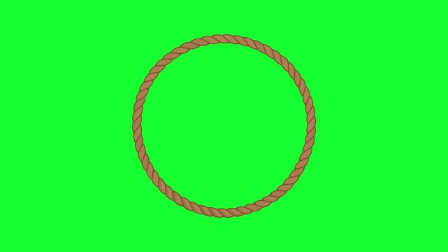 Animated circle nautical rope frame border loop on green screen and white background for marine badge, rustic banner, and motion graphic asset.