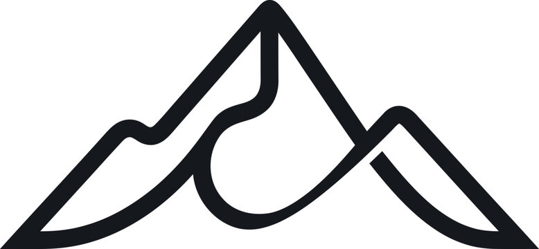 Minimalist mountain peak logo design single line ribbon style vector illustration for branding