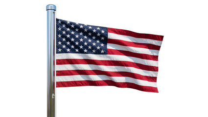 Obraz premium Waving American flag on a metal pole, isolated on transparent background