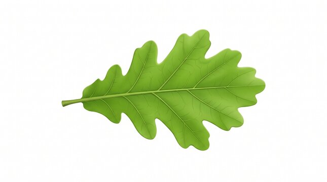 Vibrant green oak leaf illustration isolated on a pure white background representing nature and autumn season growth