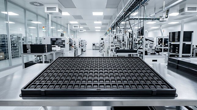 Microchip production line in a sterile high tech cleanroom facility