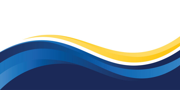 abstract blue and yellow wavy header design for business banner and cover presentation on white horizontal background