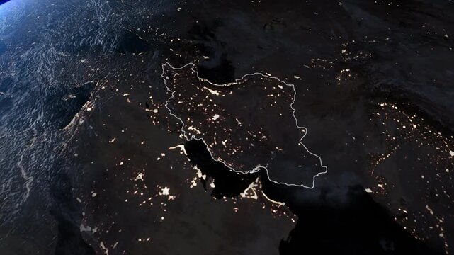 Iran on Globe map Gulf area.Middle East. HUD 5 sec appearing and zoom in.