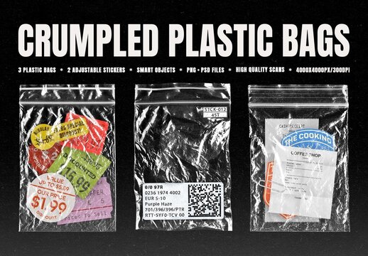 Crumpled Ziplock Plastic Bags Mockup