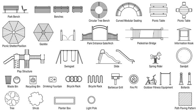 AutoCAD buildings architecture vector collection for park and landscape design