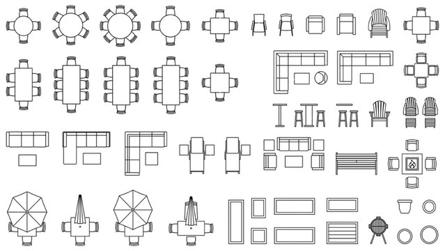 AutoCAD buildings architecture vector collection furniture and layout elements