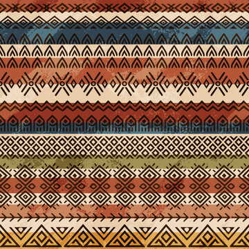 Seamless ethnic pattern, geometric hand-made ornament, ethnic background, vector design