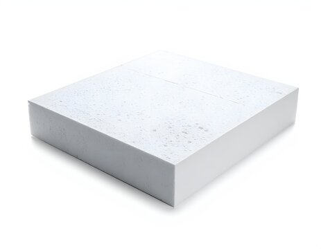 White styrofoam square block isolated on a clean white background studio shot
