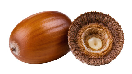 Brown acorn nut with cap showing inner texture, isolated on transparent background © Maria