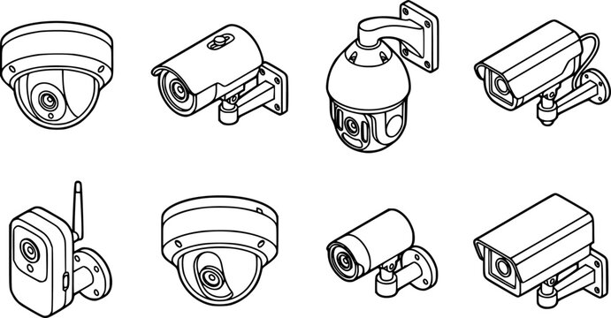 Security cameras isolated isometric set icon.
