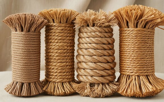 Natural Jute Rope Spools Bundles Straw Fringe Texture Background Picture